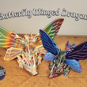 Articulated Butterfly Winged Dragon | 3D Printed, Flexi, Fidget Toy, Stress Relief, Gift | Many Colors