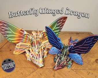 Articulated Butterfly Winged Dragon | 3D Printed, Flexi, Fidget Toy, Stress Relief, Gift | Many Colors