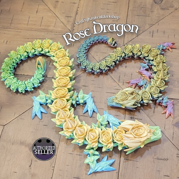 Articulated Flexi Rose Dragon | 3D Printed, Fidget, Sensory, Desk Toy, Anniversary Gift | Many Colors