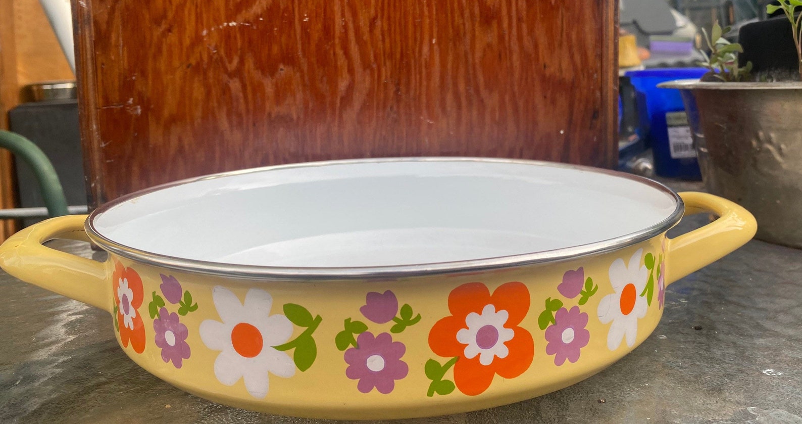 Vintage Enamelware Yellow Pots and Pans enamel Pot With Etsy
