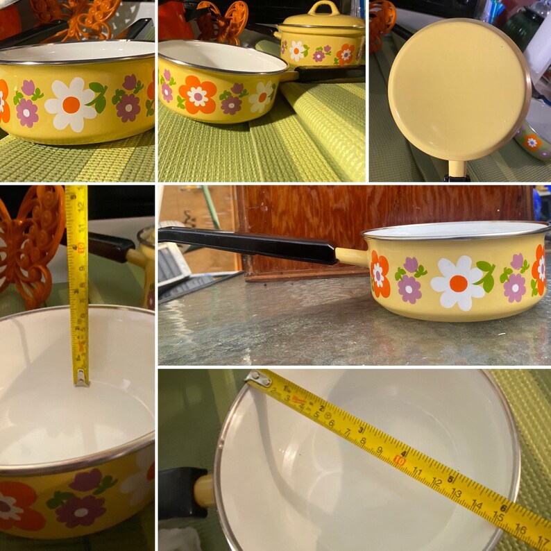 Vintage Enamelware Yellow Pots and Pans enamel Pot With Etsy