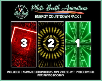 Energy Countdown Pack 3 | Set of 3 Animations For Photo Booths, Mirror Booth, Selfie Stations, & Any Portrait Video With Spoken Countdown