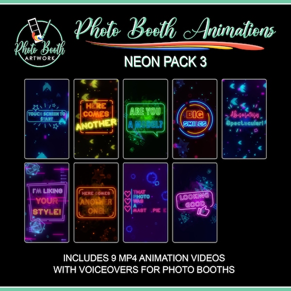 Neon 3 Photo Booth Animation Pack | Portrait Vertical | Magic Mirror Booth, Selfie Station, Voice Over. Modern, Exciting, Sci-fi, Cool