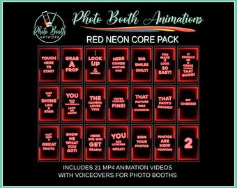 Red Neon Photo Booth Animation Core Pack | Portrait Vertical | Magic Mirror Booth, Selfie Station, Voice Over, Modern, Party