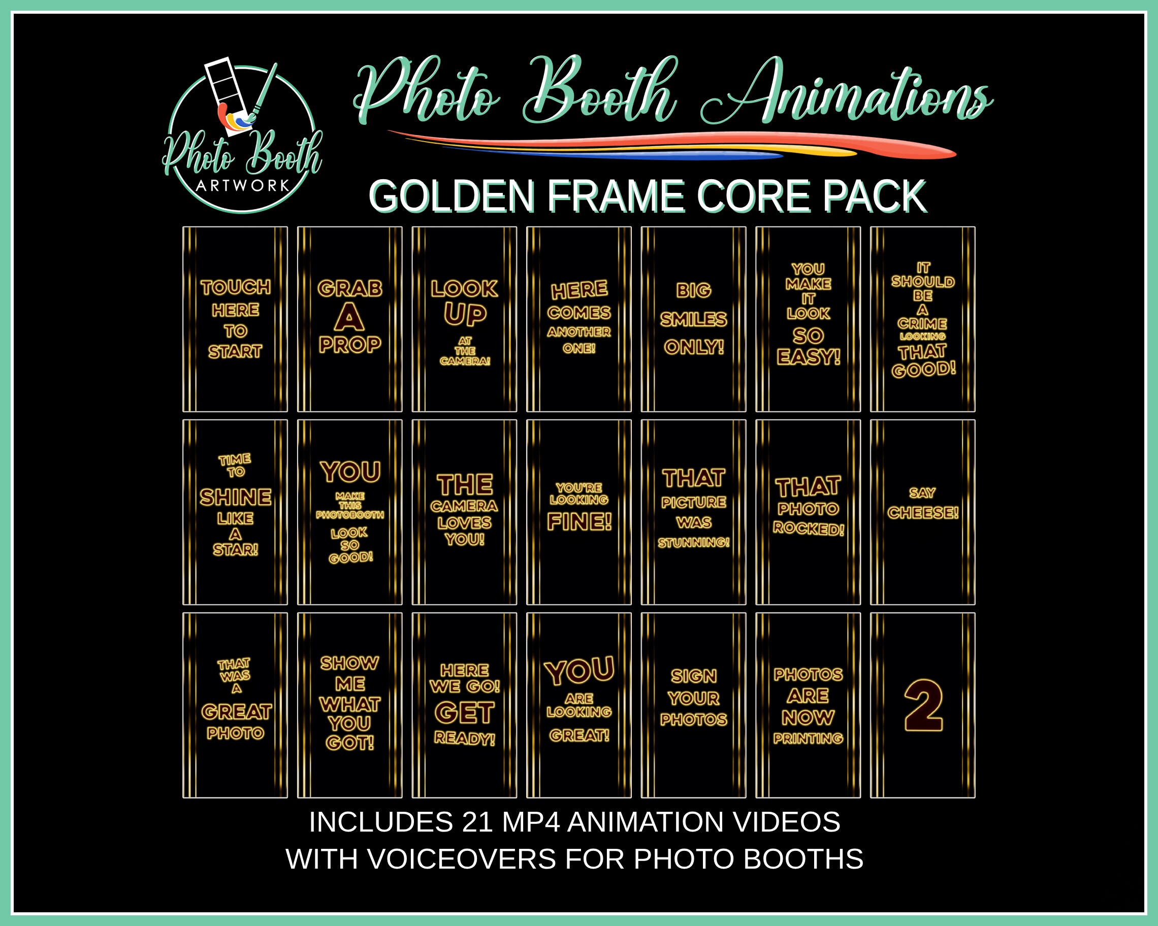 Golden Frame Photo Booth Animation Core Pack | Portrait Vertical | Magic Mirror Booth, Selfie Station, Voice Over, Modern, Social Media
