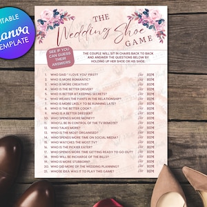 Wedding Shoe Game | Canva Customizable | Floral | Fun Guess Who Game For Couples At Events | Instant Download DIY Party Game | Printable
