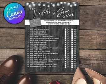 Wedding Shoe Game | Canva Customizable | Rustic | Fun Guess Who Game For Couples At Events | Instant Download DIY Party Game | Printable