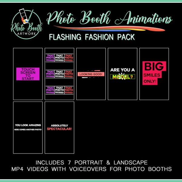 Flashing Fashion Photo Booth Animation Pack. Portrait & Landscape. Magic Mirror Booth, Selfie Station, Voice Over. Wedding, Exciting, Cool