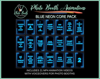 Blue Neon Photo Booth Animation Core Pack | Portrait Vertical | Magic Mirror Booth, Selfie Station, Voice Over, Modern, Party