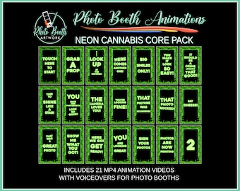 Neon Cannabis Photo Booth Animation Core Pack | Portrait Vertical | Magic Mirror Booth, Selfie Station, Voice Over, Modern, weed party