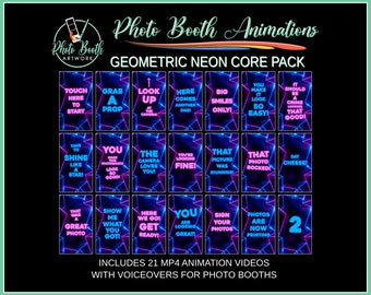 Geometric Purple & Blue Neon Photo Booth Animation Core Pack | Portrait Vertical | Magic Mirror Booth, Selfie Station, Voice Over, Modern