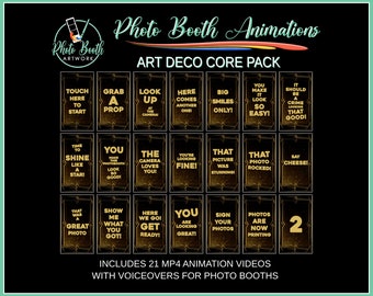 Art Deco Photo Booth Animation Core Pack | Portrait Vertical | Magic Mirror Booth, Selfie Station, Voice Over, Modern, Social Media, Gold