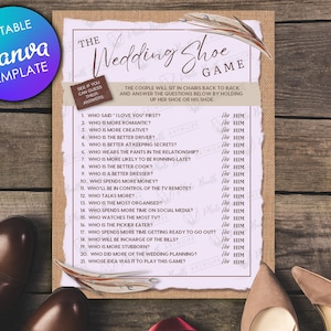 Hochzeitsschuh Spiel | Canva Personalisierbar | Boho Theme | Lustiges Ratespiel für Paare auf Veranstaltungen | Sofort Download DIY Party Spiel | Druckbar