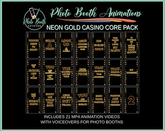 Neon Gold Casino Photo Booth Animation Core Pack | Portrait Vertical | Magic Mirror Booth, Selfie Station, Voice Over, Modern, Holidays