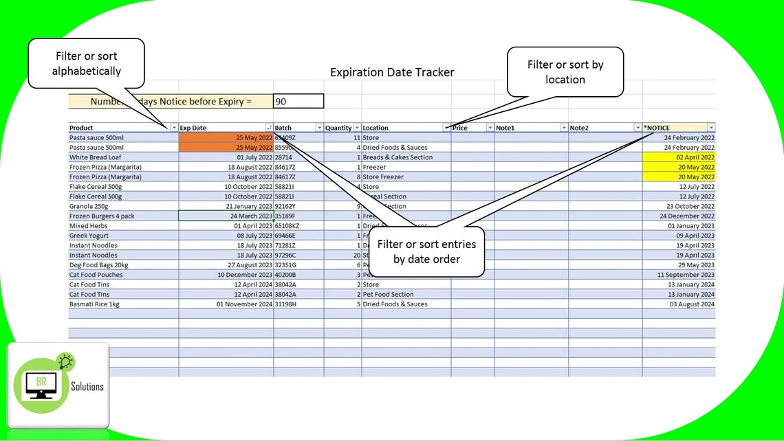 Expiration Date Tracker Excel Template For Small Businesses Etsy Ireland