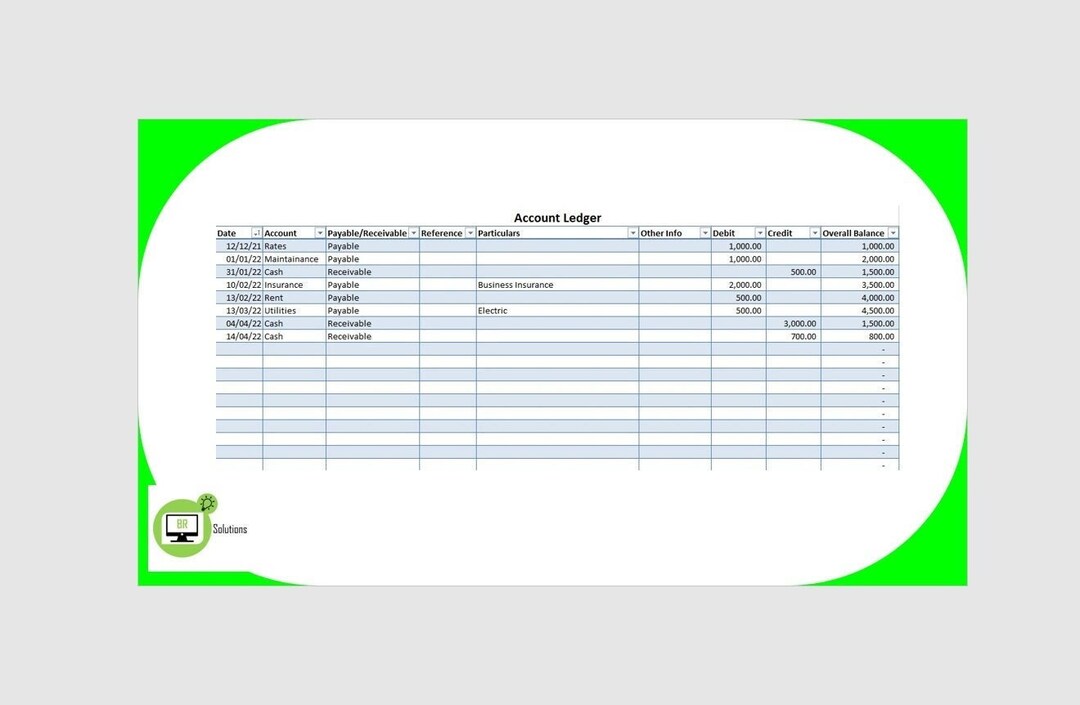 Account Ledger Excel Template for Small Businesses - Etsy
