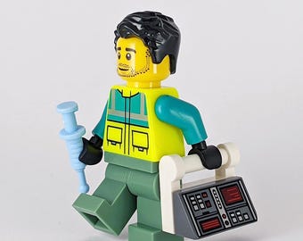 Custom Sanitäter Minifigur mit Zubehör für medizinische Spritze und Debribriliator - MOC