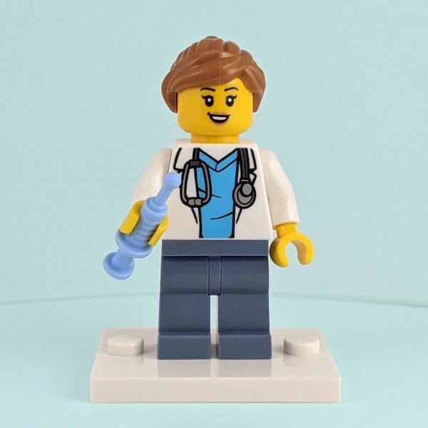 Female Doctor Minifigure: Custom Medical Gift with Syringe