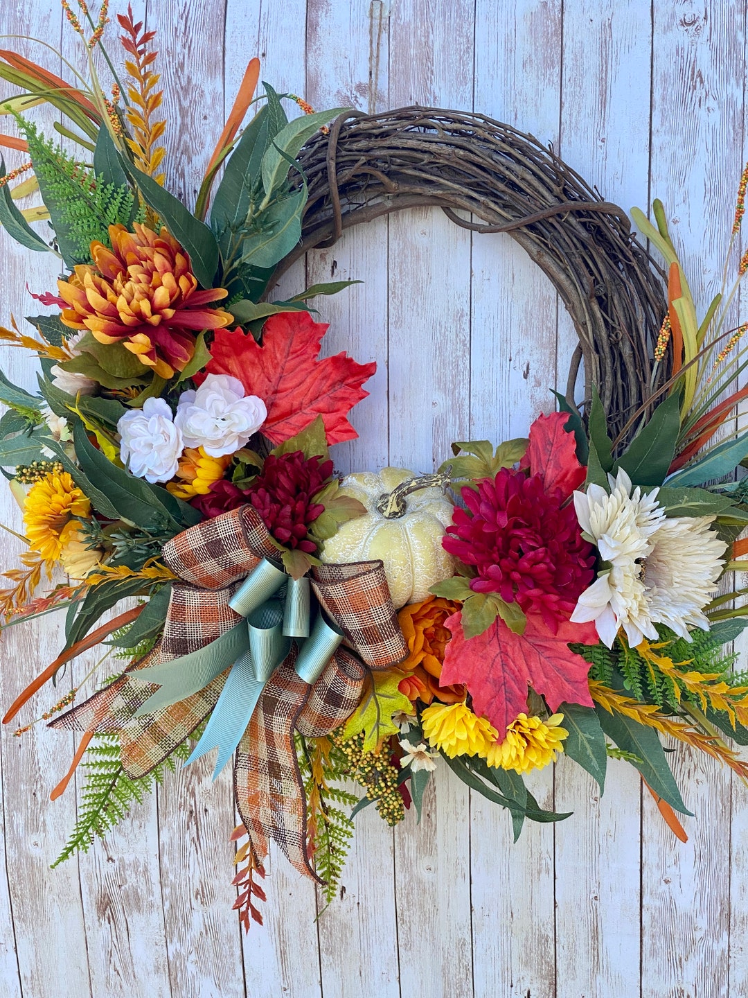 Colorful Fall Grapevine Wreath, Autumn Wreath, Front Door Wreath ...