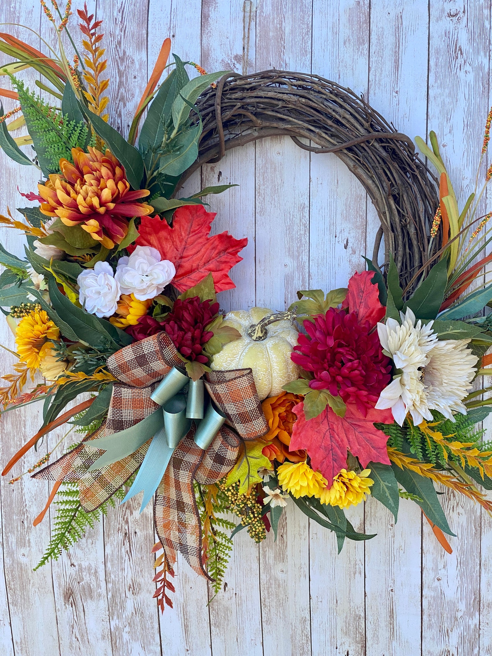 Colorful Fall Grapevine Wreath, Autumn Wreath, Front Door Wreath ...