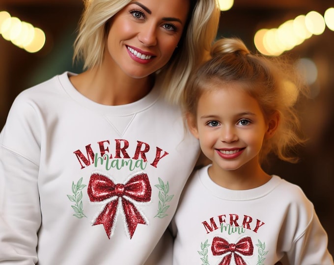 Featured listing image: Merry Mama and Mini Shirts, Matching Mom and Daughter Christmas T-Shirt, Toddler Mommy and Me Holiday Tee, Family Christmas Apparel, DTF