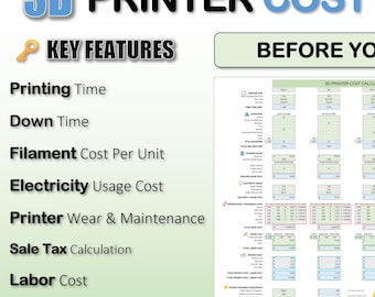 3D Printer Cost Calculator | Filament, Electricity, Labor Tracking (Digital Download)
