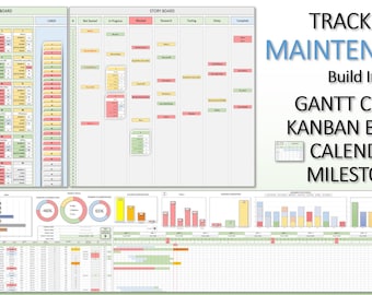Maintenance Schedule Tracker for Home & Business | Gantt Chart | Kanban | Calendar | Milestone