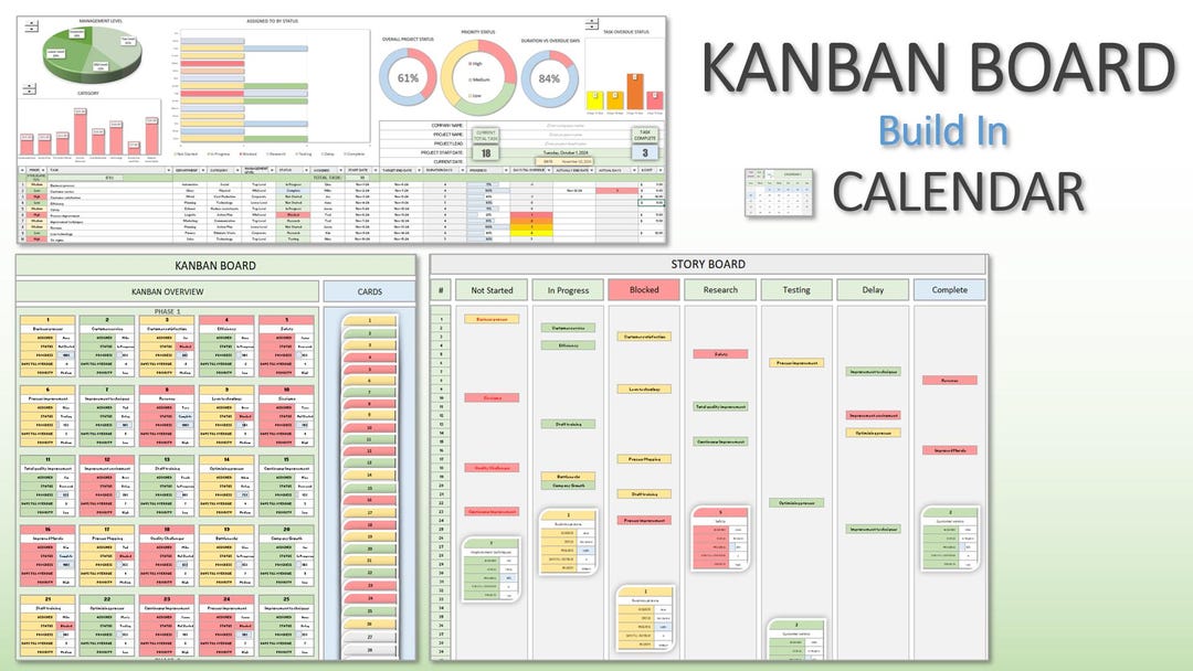 Digital Kanban Board for Home & Business | Built in Calendar - Etsy