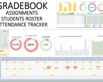 Liste de 50 élèves et devoirs Ultimate Gradebook | Bulletin scolaire | Présence