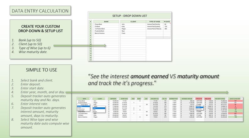 Progress Interest Fixed Deposit Tracker | Excel Template - Etsy