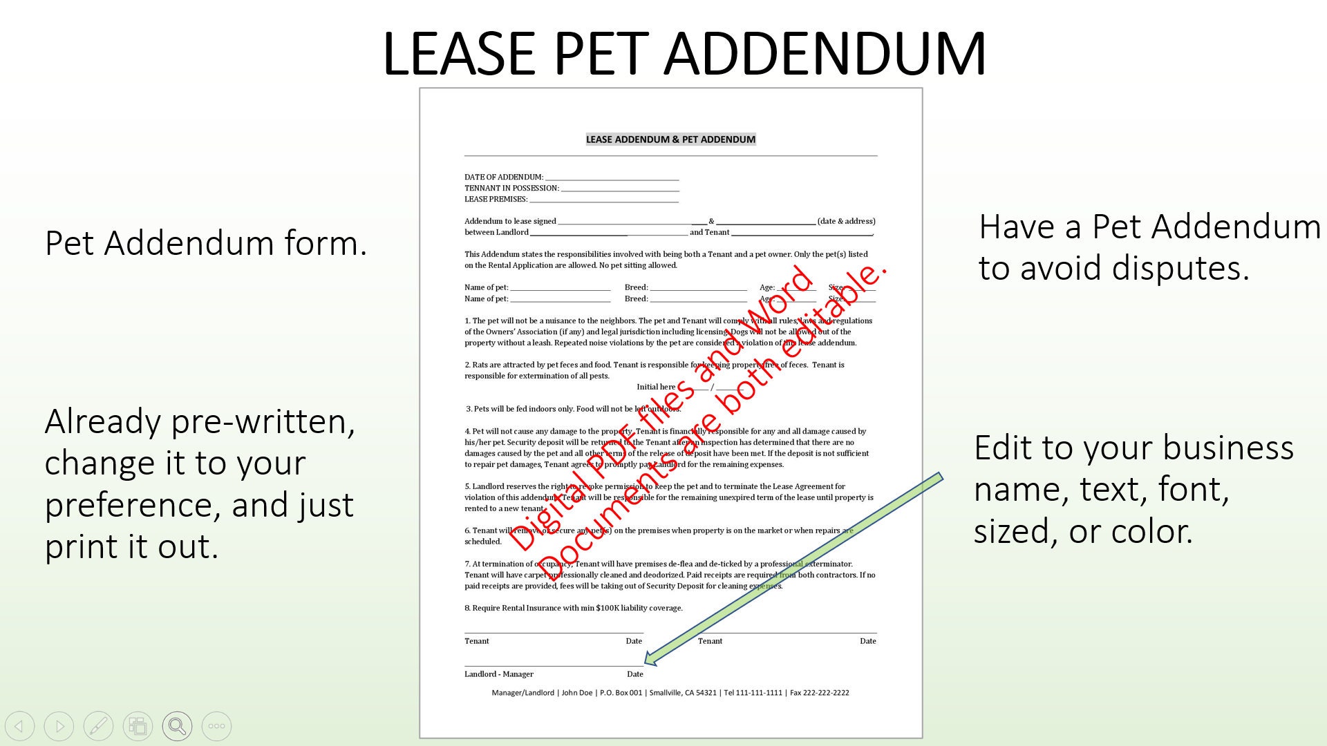 Pet Addendum Template Etsy