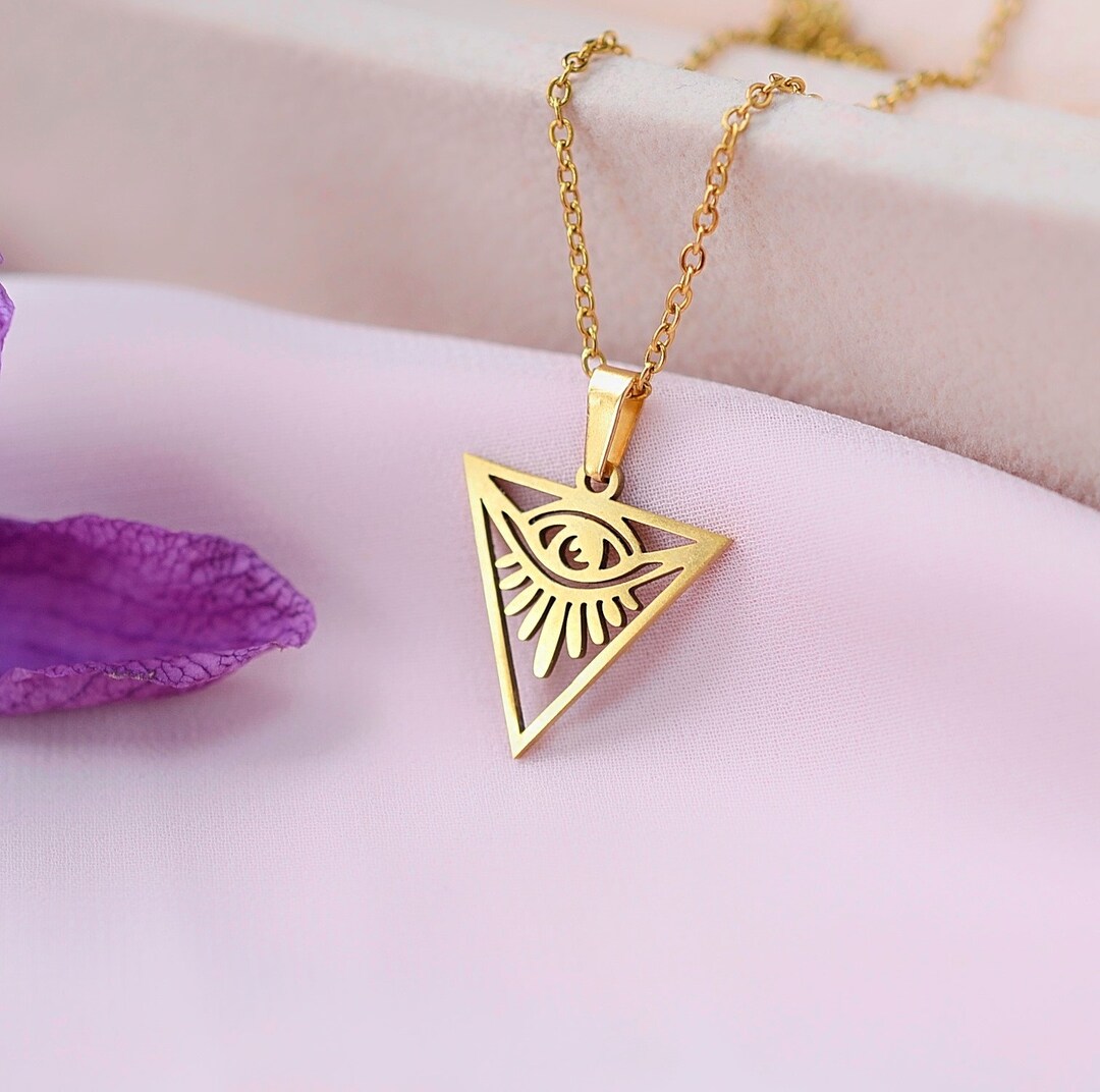 Gold Illuminati Necklace Eye of Providence Third Eye of