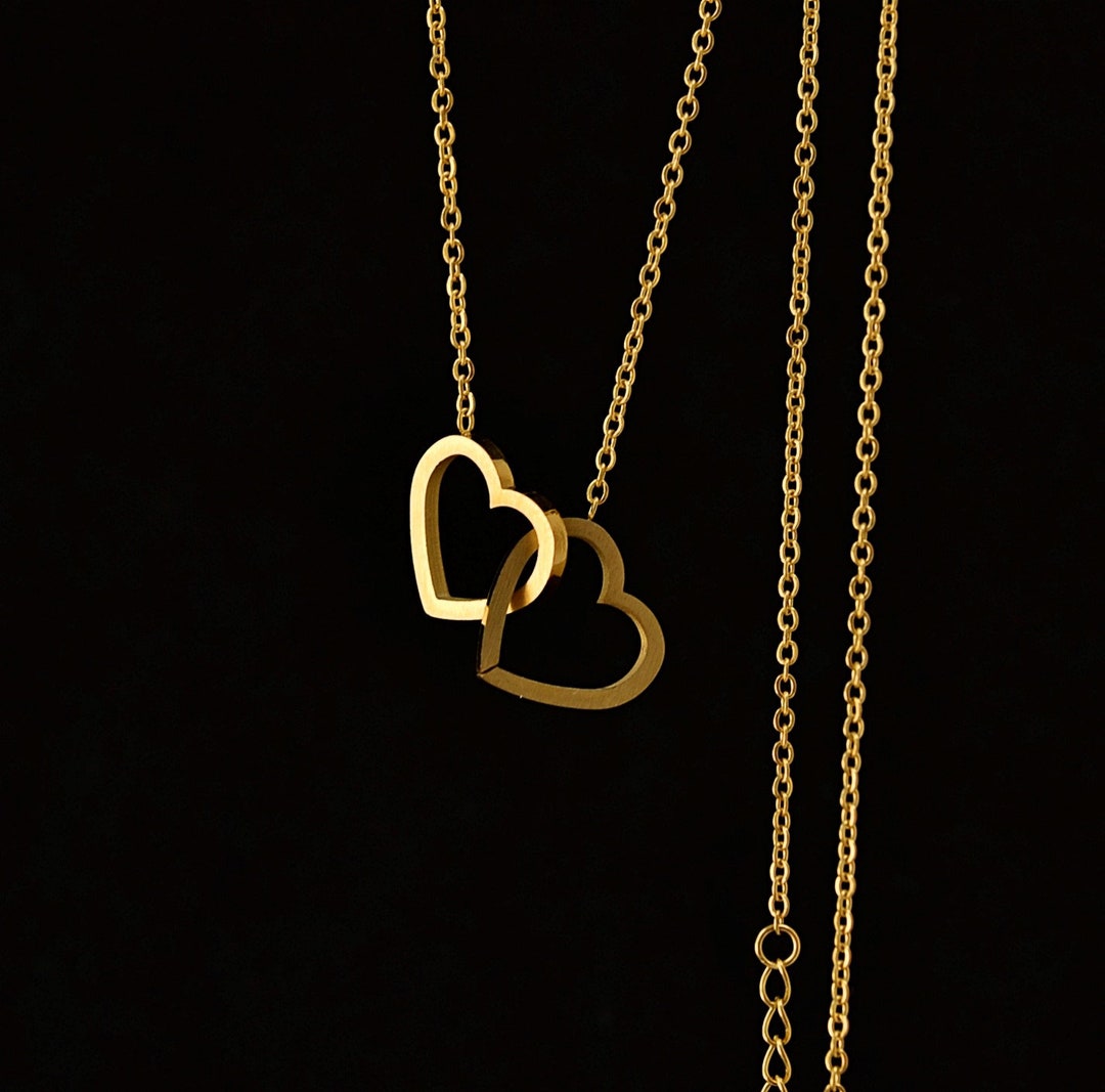 Interlocking Hearts Necklace Gold Two Hearts Necklace Gold Etsy