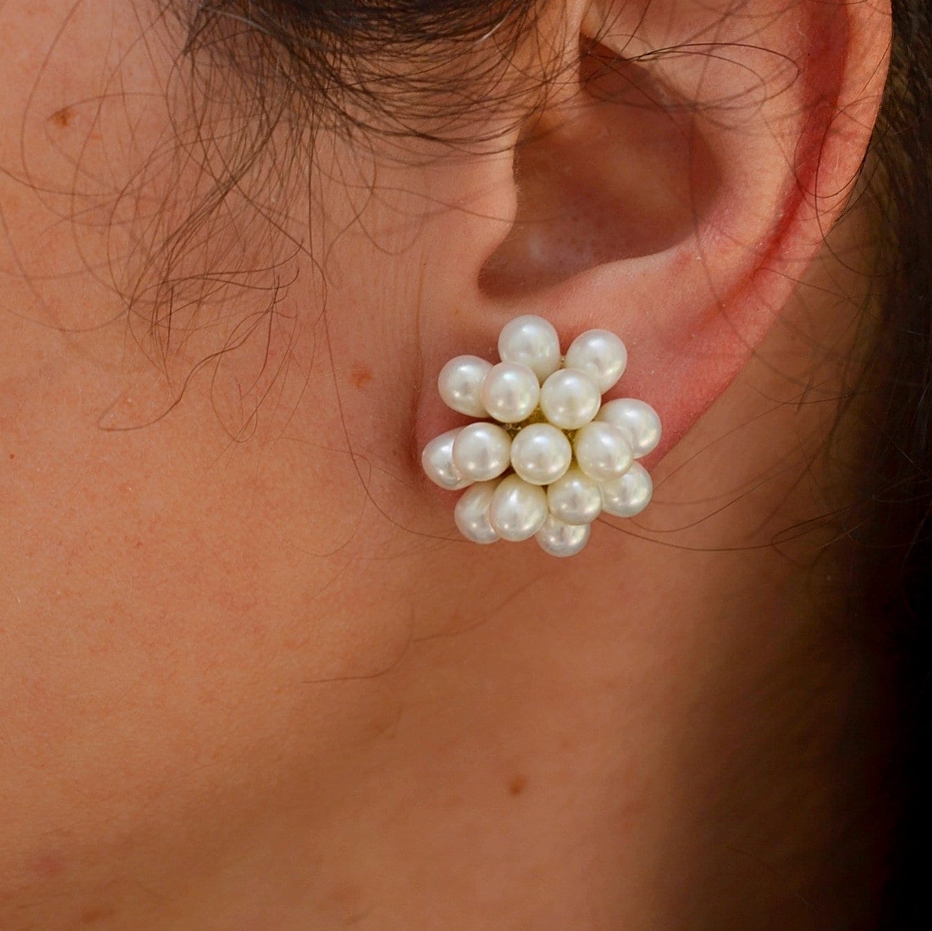 Statement Freshwater Pearls Earrings White Gold Pearl Earrings