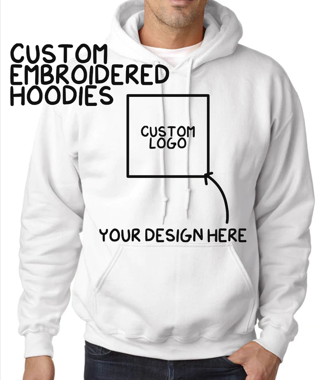 Custom Embroidered Hoodie, Personalized With Your Text, Logo, Add Your