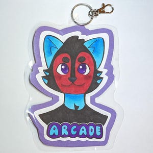 Furry Badge Commission | Custom fursona marker art with keychain | Glitter or plain | Hand drawn, cut, laminated, and shipped