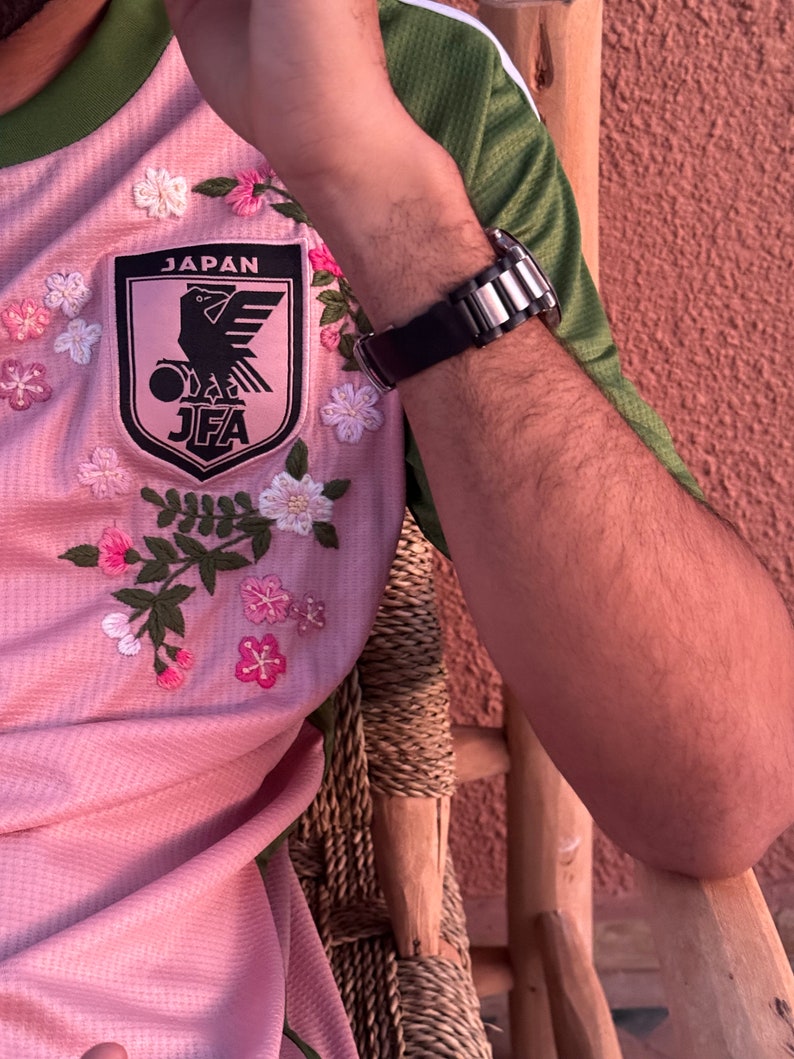 Japan x nigo football shirt in pink with custom floral cherry blossom embroidery