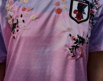 Japan 2023/2024 Football Jersey Shirt Custom Made Hand Stitched Pink T-shirt neverland cotton cloud | Floral Embroidery UK / US | Spring