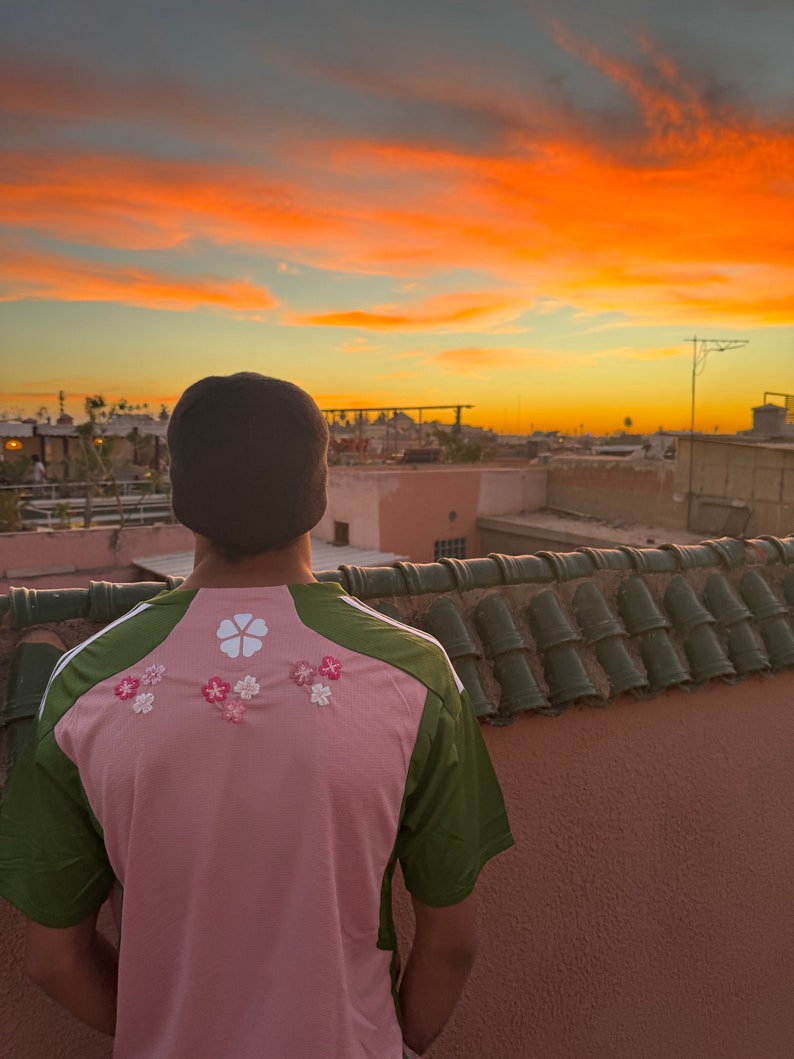 Japan x nigo football shirt in pink with custom floral cherry blossom embroidery