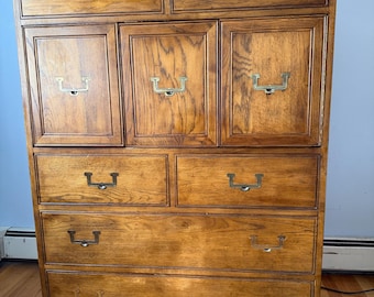 Retro Henredon Artetacts Tall Boy Dresser Wardrobe ~ Solid Oak ~ MCM