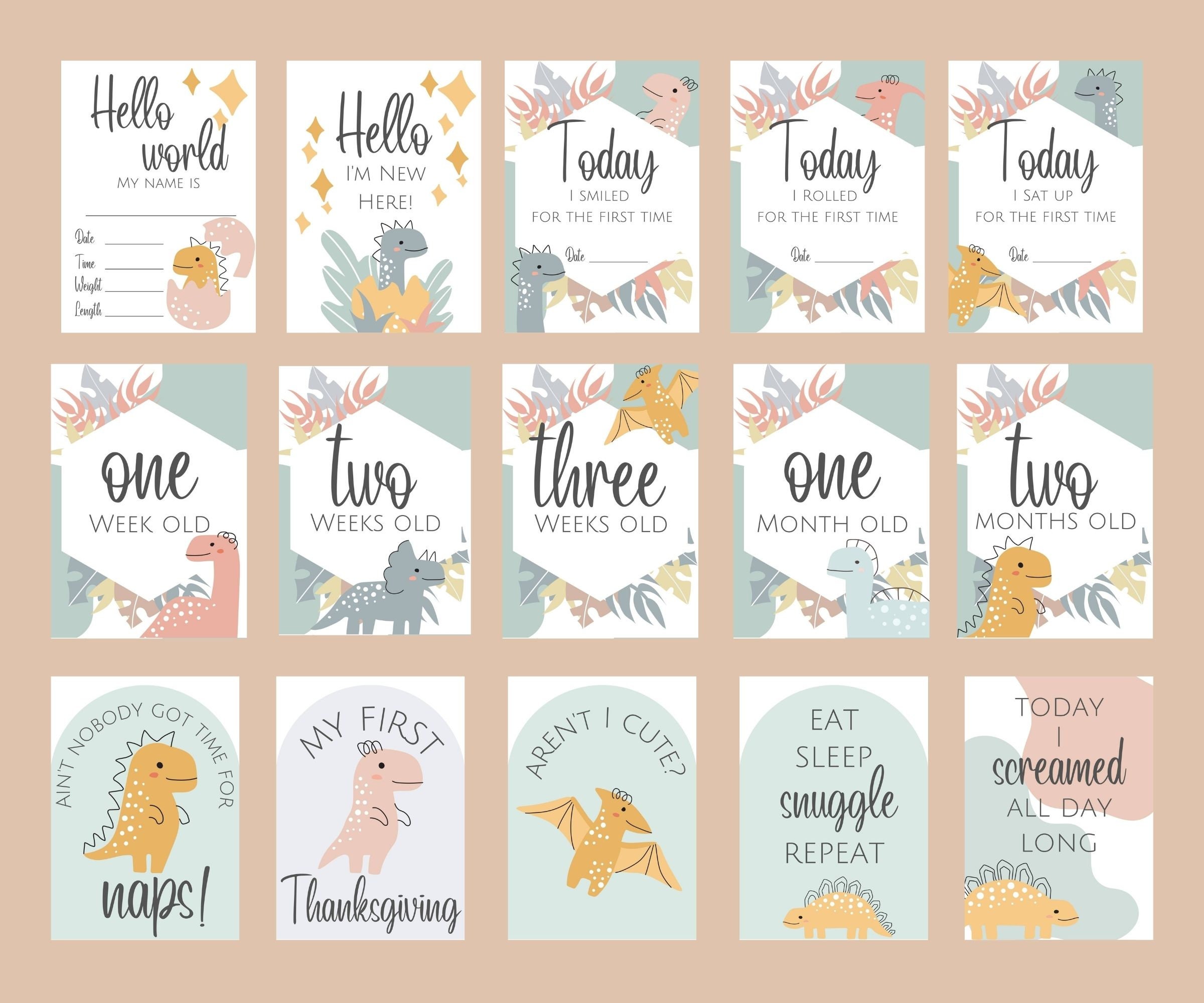 Baby Monthly Milestone Card Printable, Pastel Dinosaur Photo Prop, Baby ...