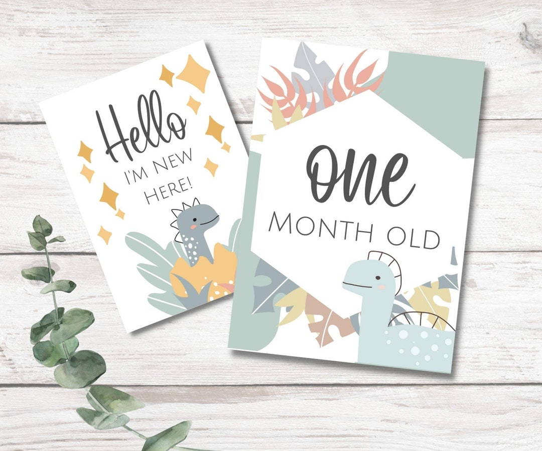 Baby Monthly Milestone Card Printable, Pastel Dinosaur Photo Prop, Baby ...