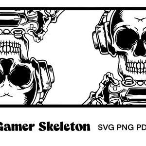 Skeleton Gamer SVG, SVG squelette, jeu vidéo svg, jeu svg, contrôleur de jeu vidéo svg, fichiers cricut SVG, skull svg, casque svg