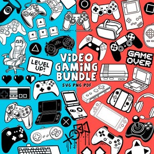 Lot de jeux vidéo svg, 40 modèles, sublimation, silhouette, cricut, png, svg, gamer svg, svg de jeu vidéo, console de jeux vidéo, jeux, gamer