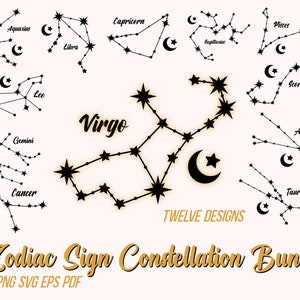 Zodiac Constellation SVG bundel, dierenriem svg, horoscoop svg, astrologie svg, sterrenbeelden SVG, bestanden voor cricut, SVG bundel