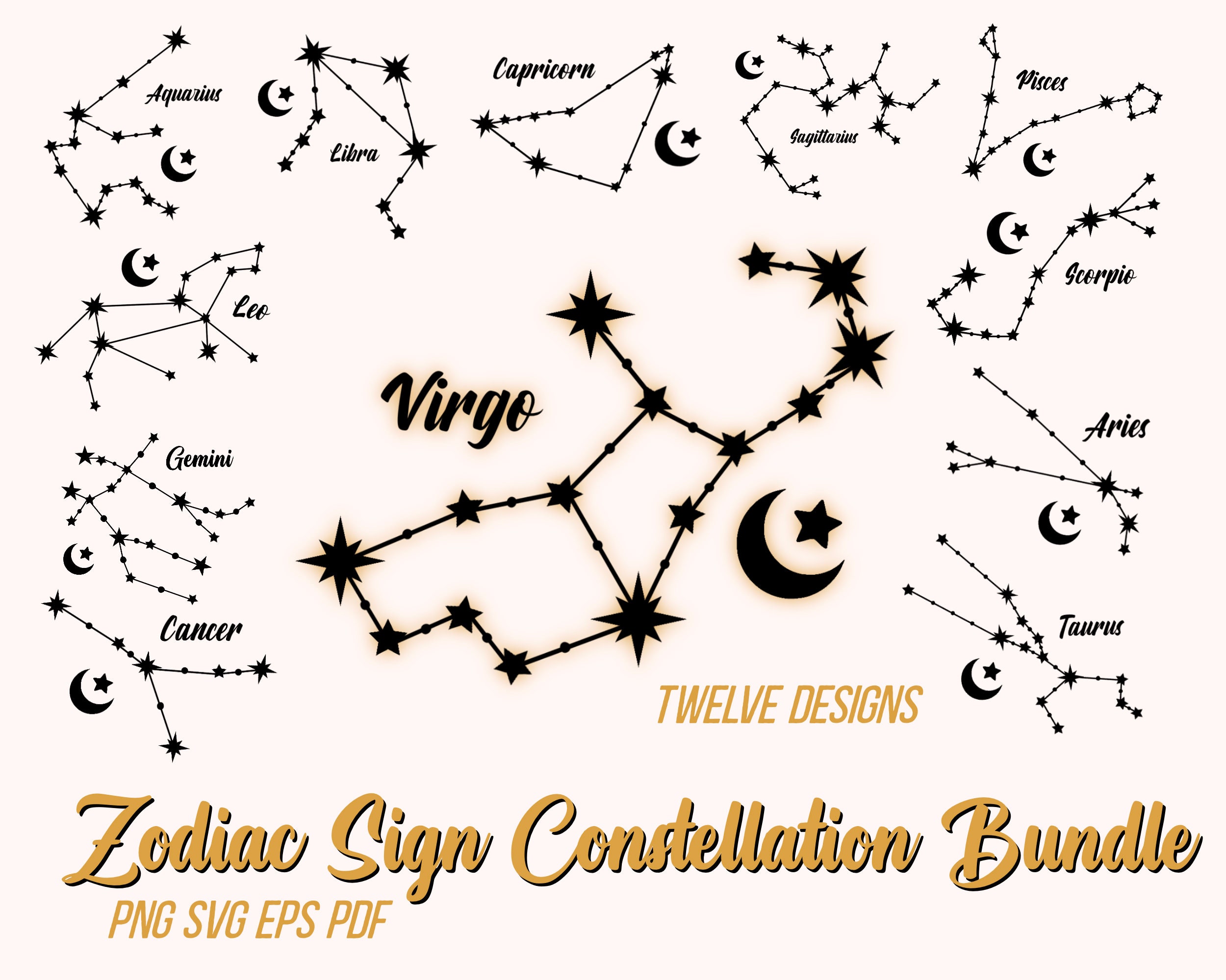 Zodiac Constellation SVG Bundle, Zodiac Svg, Horoscope Svg