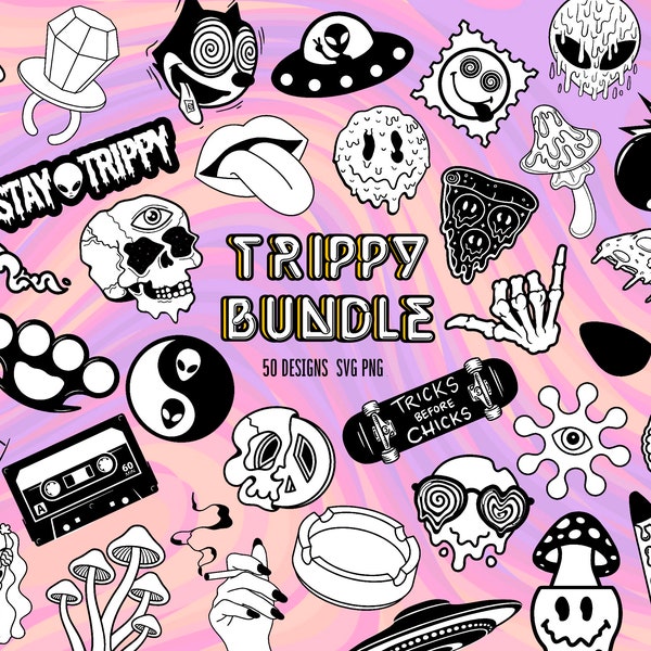 Bundle Trippy SVG, fichiers SVG, svg hippie, svg groovy, bundle SVG, png, fichiers de coupe cricut, 50 dessins