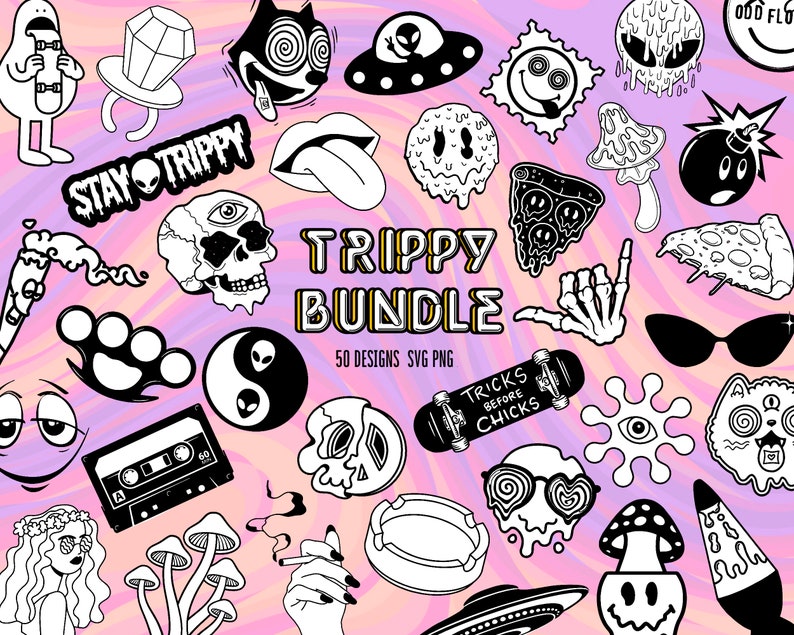 Trippy SVG bundle, SVG files, hippie svg, groovy svg, SVG bundle, png, cricut cut files, 50 designs image 1