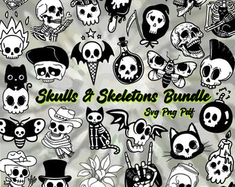 Skull and Skeleton SVG Bundle, Skeleton SVG, skull SVG, Halloween svg, spooky svg, svg bundles, 71 designs, sublimation, silhouette files