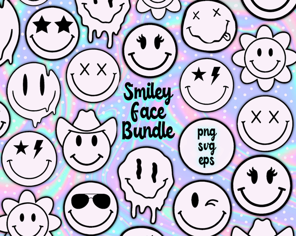 Smiley Face SVG Bundle smiley face SVG smile SVG trippy - Etsy México